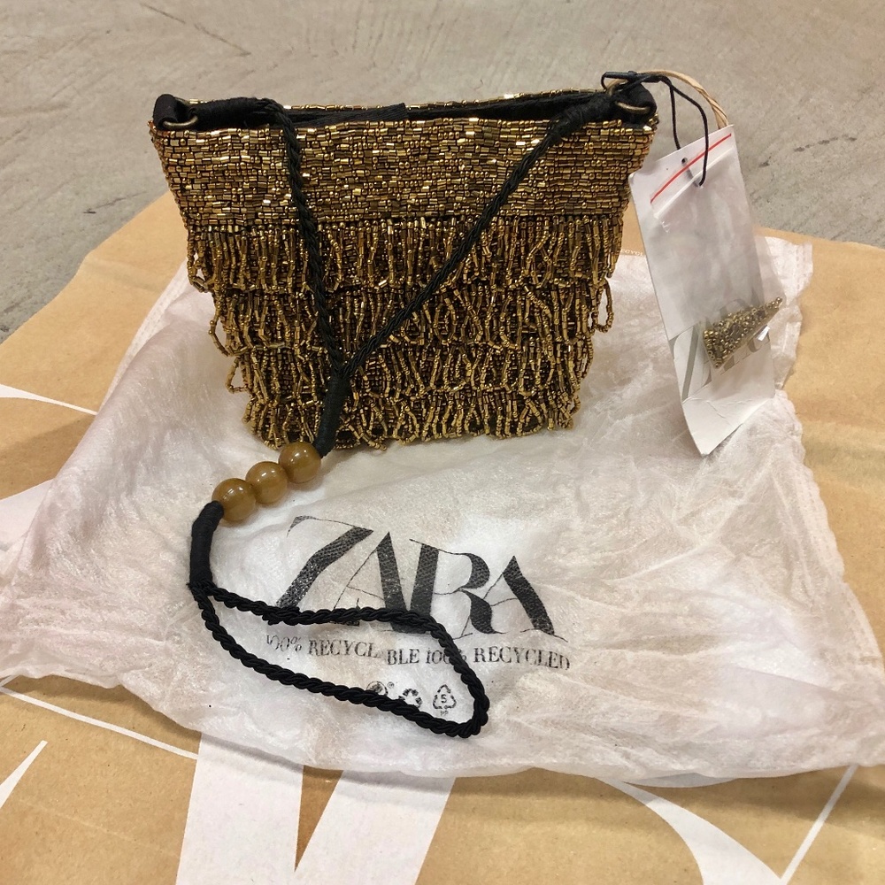 NWT ZARA Gold Beaded Mini Cocktail Bag